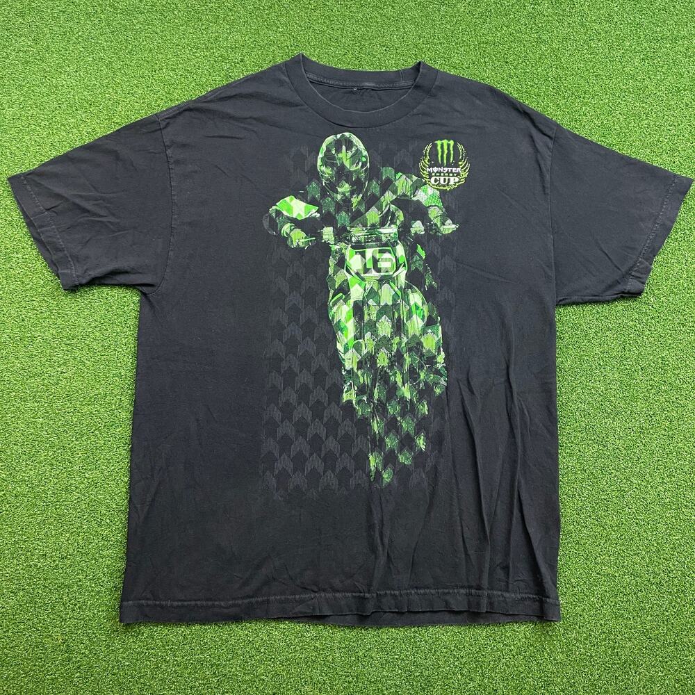 Vintage Black Monster Energy Cup Motocross Rider Graphic T-Shirt Sz XL